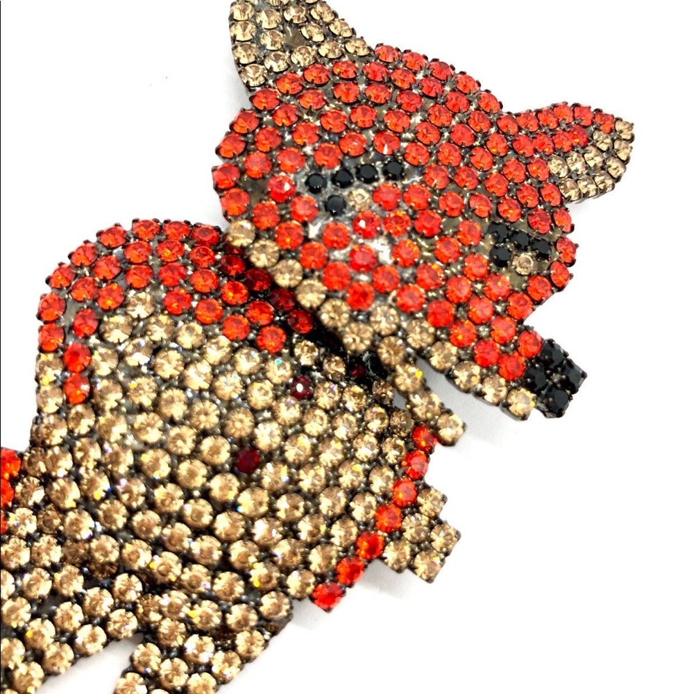 Big Rhinestone Crystal Red Fox Brooch Designer - Picture 3 of 7
